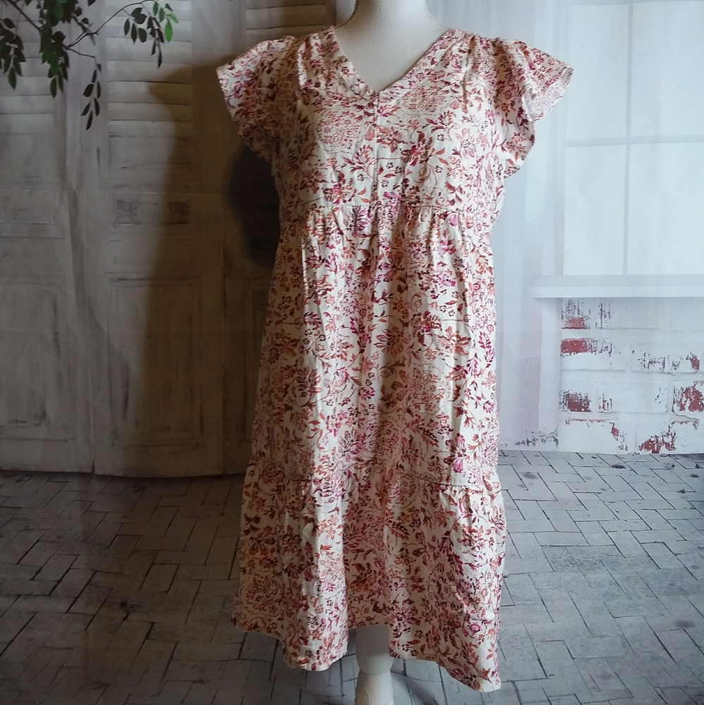 Isabel Maternity by Ingrid & Isabel red cream floral linen blend dress size S